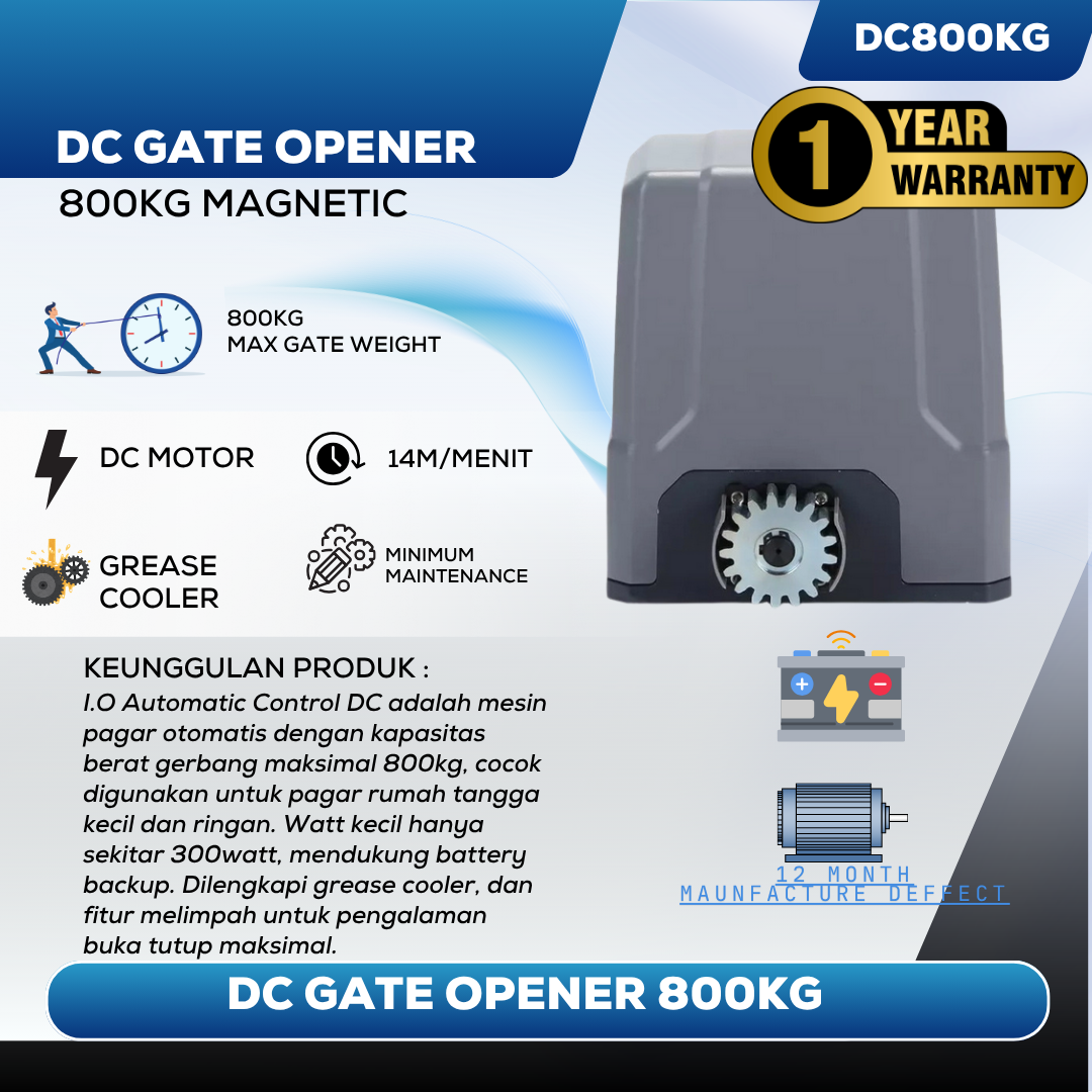 Mesin Pagar Otomatis Gate Opener DC 800KG IOAC