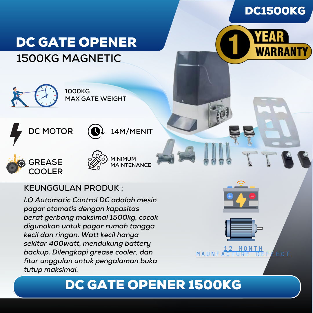 Mesin Pagar Otomatis Gate Opener DC 1500KG IOAC