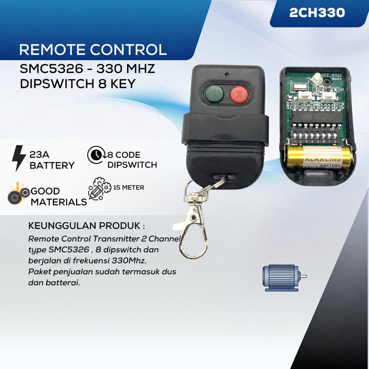 Remote Gate Control 330MHz SMC5326 2 Channel 8 Dipswitch